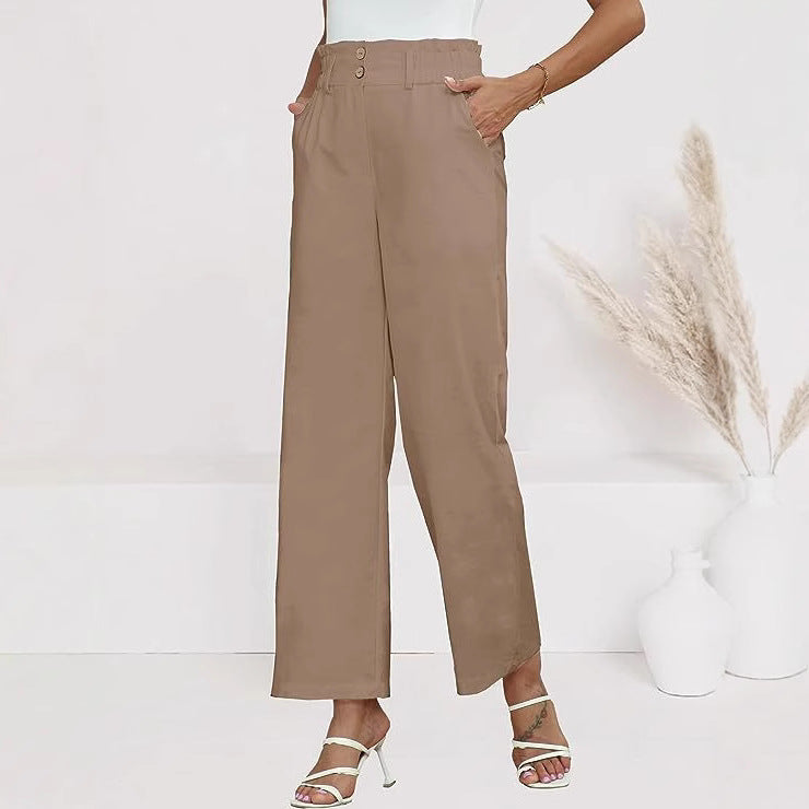Damen Bequeme Weit geschnittene Hose mit elastischem Bund und Knopfdetails R&B