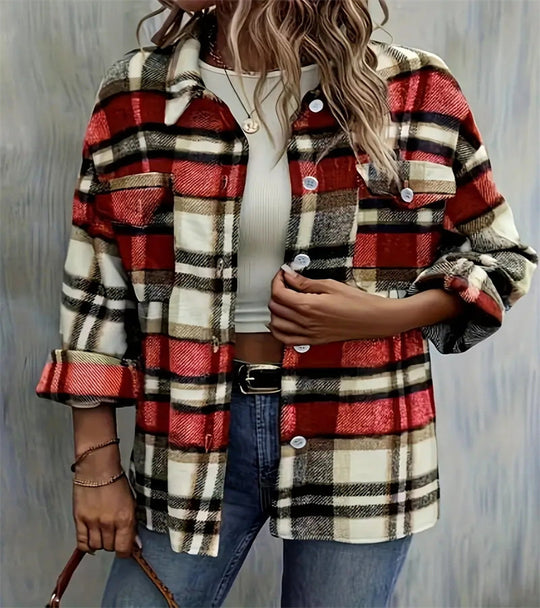 Damen karierte Flanelljacke mit Taschen und geschmackvoller Knopfleiste R&B
