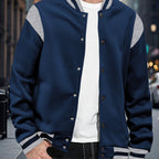 Herren nan legere BasR&Balljacke in Sweatqualität mit Druckknopfleiste geripptem Kragen und kontrastierendem Schulterbesatz R&B