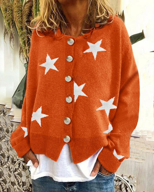 Damen Lockere Strickjacke mit Sternenmotiv R&B
