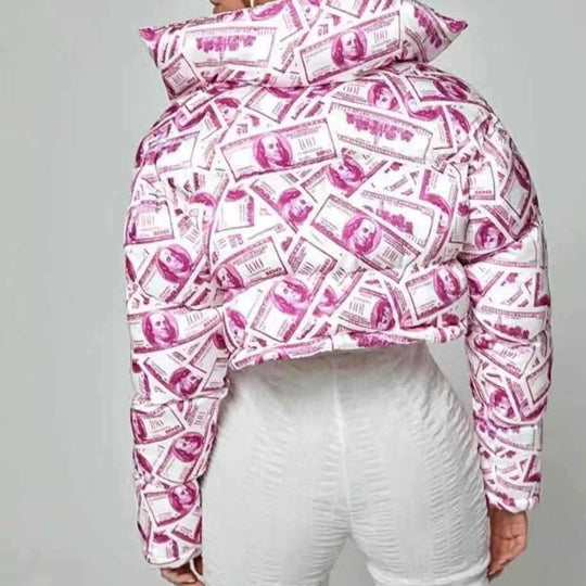 Damen modische cropped Steppjacke im Dollar-Design R&B