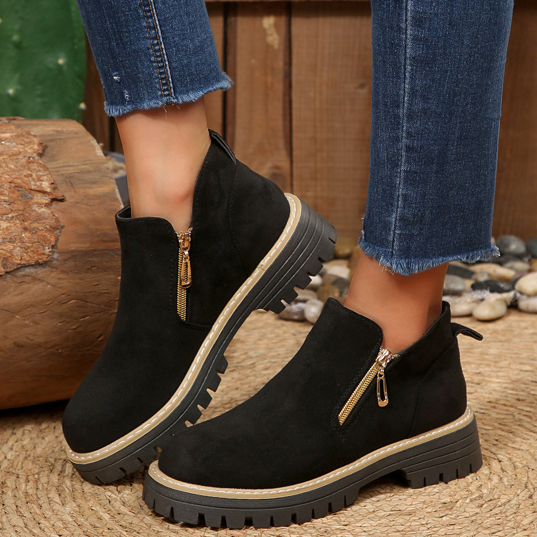 Damen Stiefeletten mit dekorativem Reißverschluss und rutschfester Sohle R&B