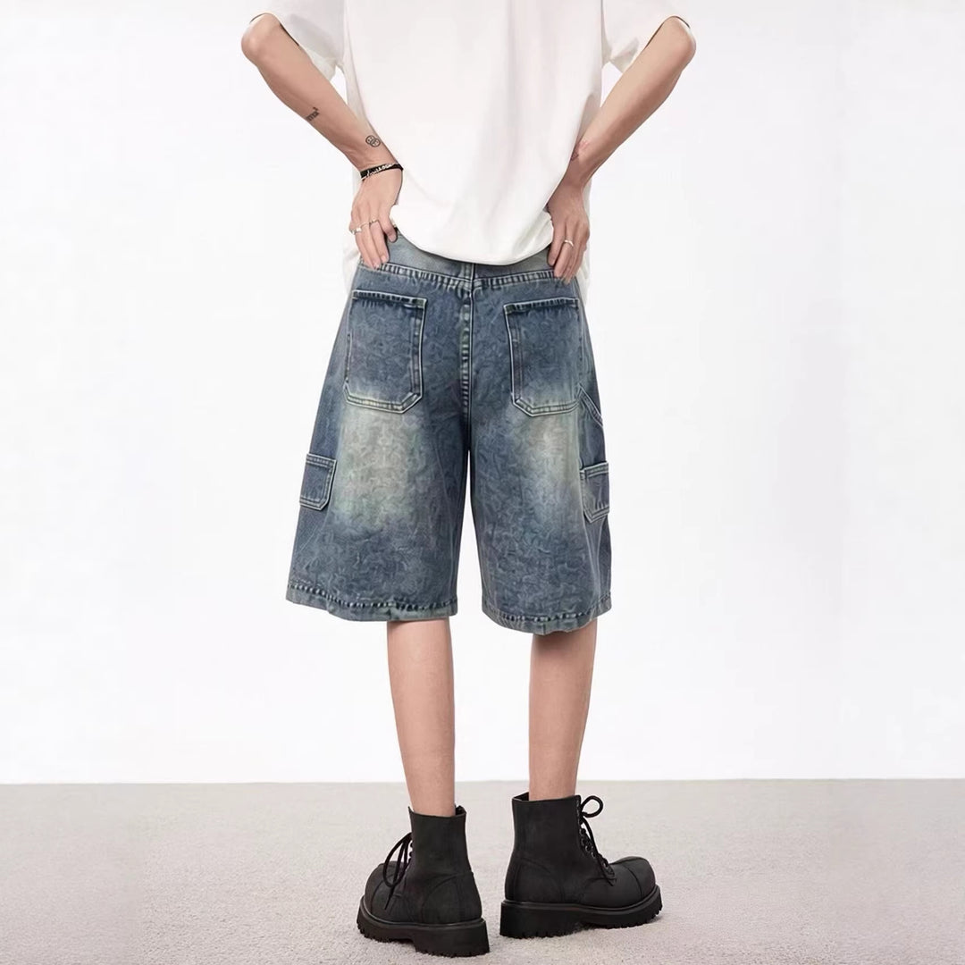 Damen lässige Denim-Shorts mit hohem Bund und weitem Schnitt R&B