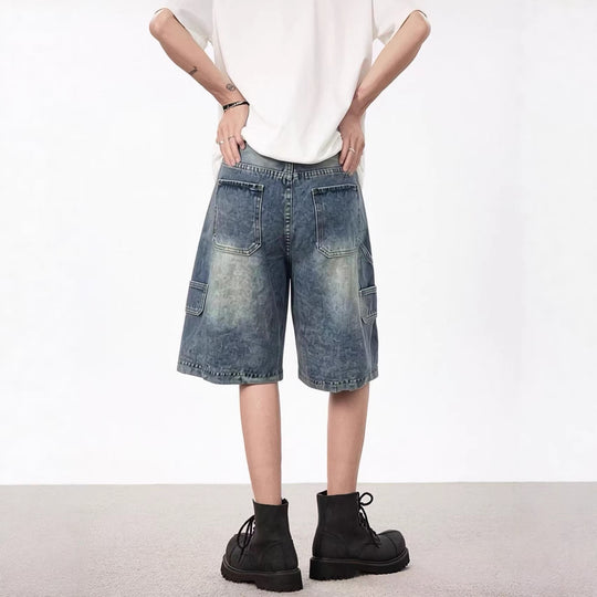 Damen lässige Denim-Shorts mit hohem Bund und weitem Schnitt R&B