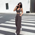 Damen Zweiteiliges Set mit tailliertem Top und weiten Hosen R&B
