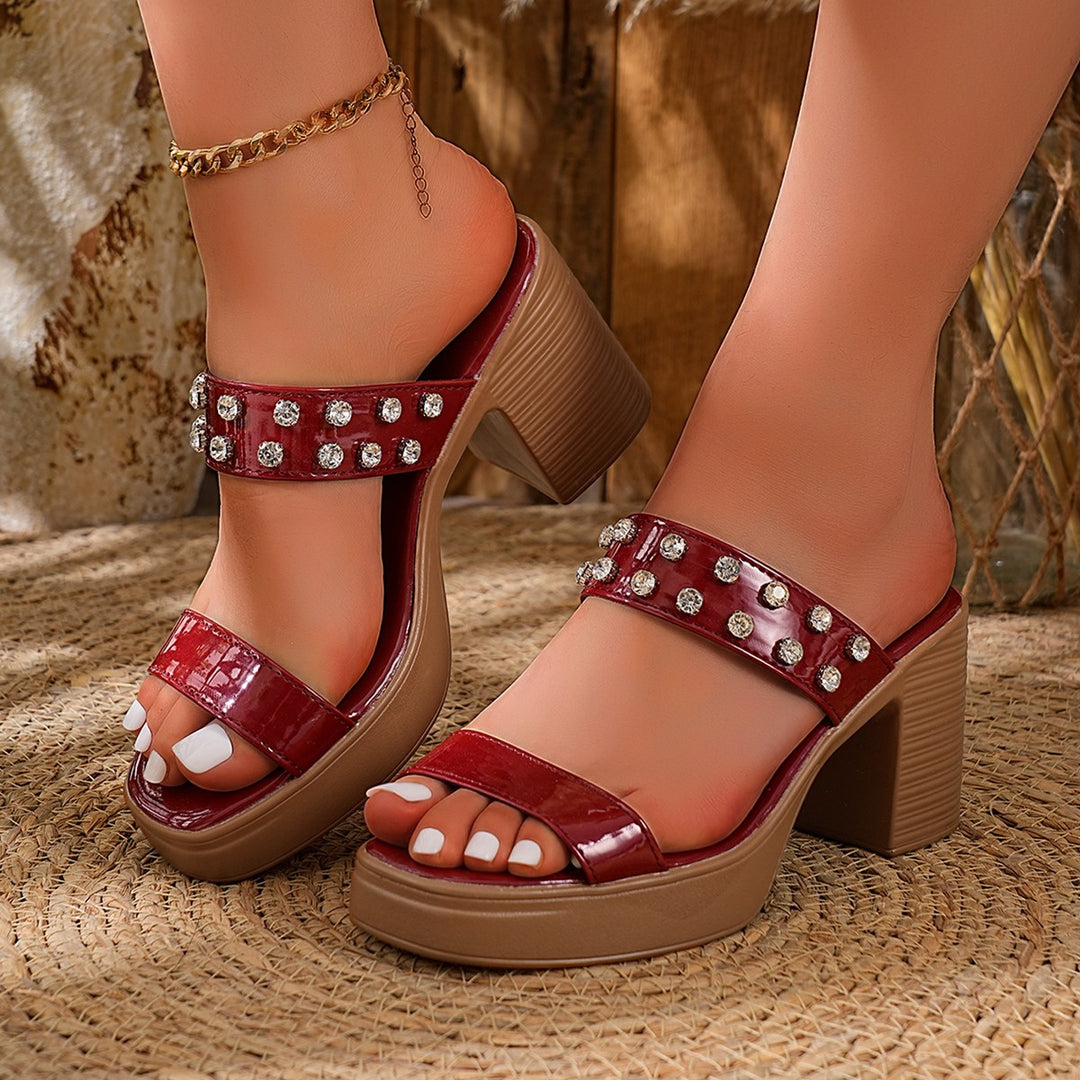 Damen Glamouröse Sandalen mit funkelnden Strassdetails und blockförmigem Absatz R&B