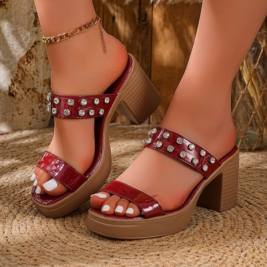 Damen Glamouröse Sandalen mit funkelnden Strassdetails und blockförmigem Absatz R&B