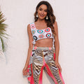 Damen gehäkeltes Crop-Top mit bunten Blumenmotiven R&B