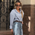 Damen lässige Oversize-Hembluse mit Streifen R&B