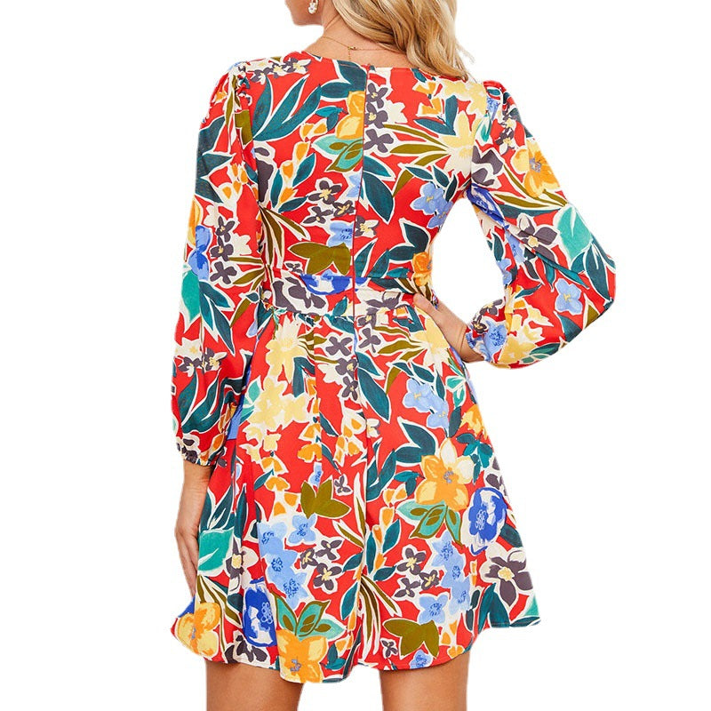 Damen Sommerliches Freizeitkleid mit voluminösen Ärmeln und floralen Mustern R&B
