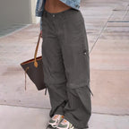 Damen modische Utility-Hose mit verstellbarem Saum und praktischen Taschen R&B