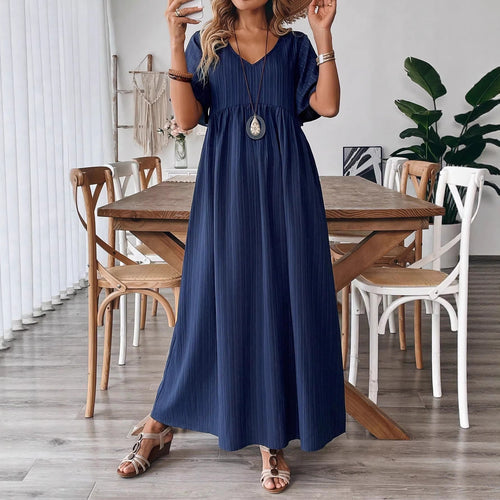 Damen Maxikleid mit feinen Falten und V-Ausschnitt R&B