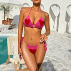 Damen gehäkeltes Bikini-Set mit Herzmotiv und fransigen Details R&B