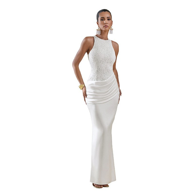 Damen Elegantes Hochzeitskleid mit Spitzenoberteil und gerafftem Saum R&B
