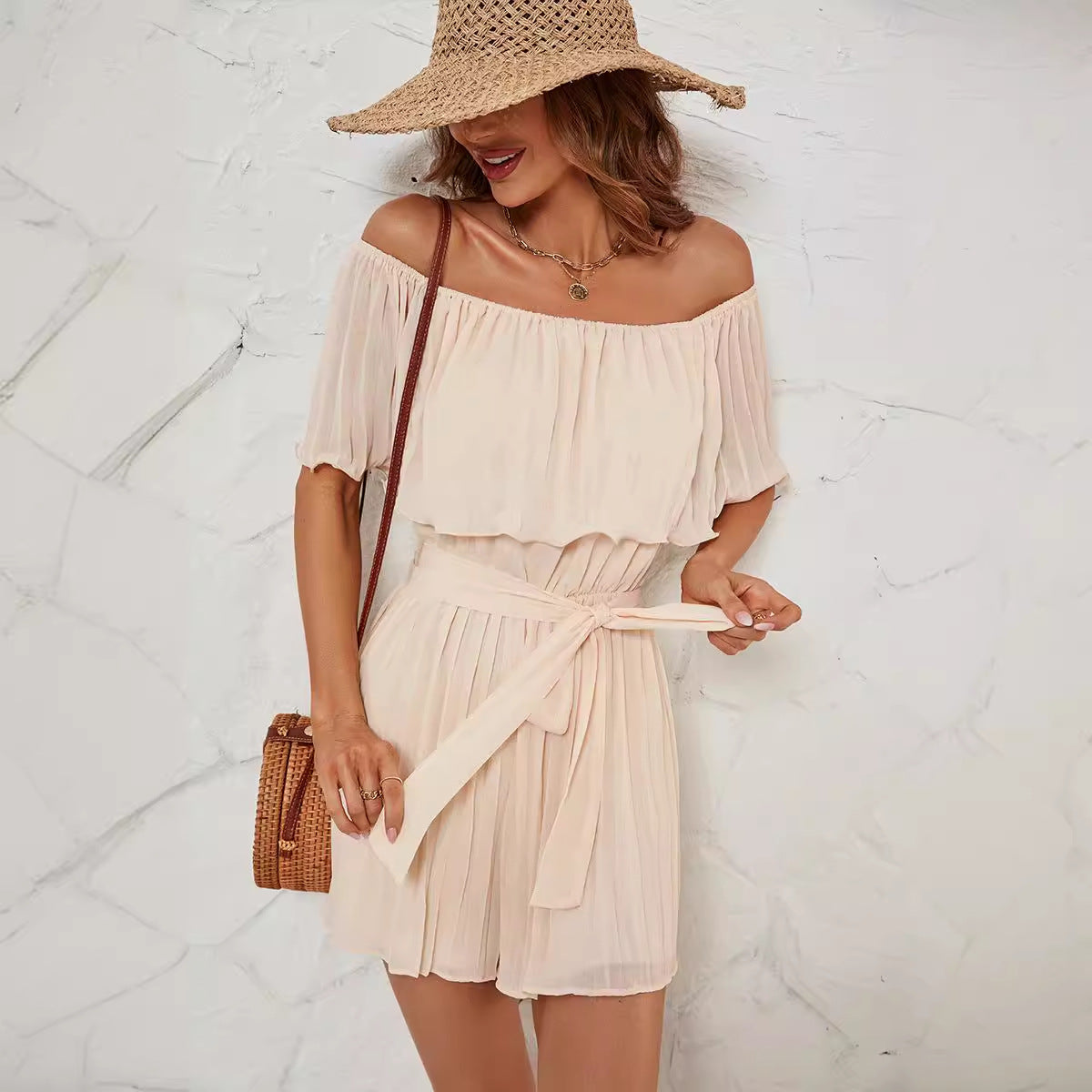 Damen Jumpsuit mit eleganter Rüsche und verstellbarem Taillengürtel R&B
