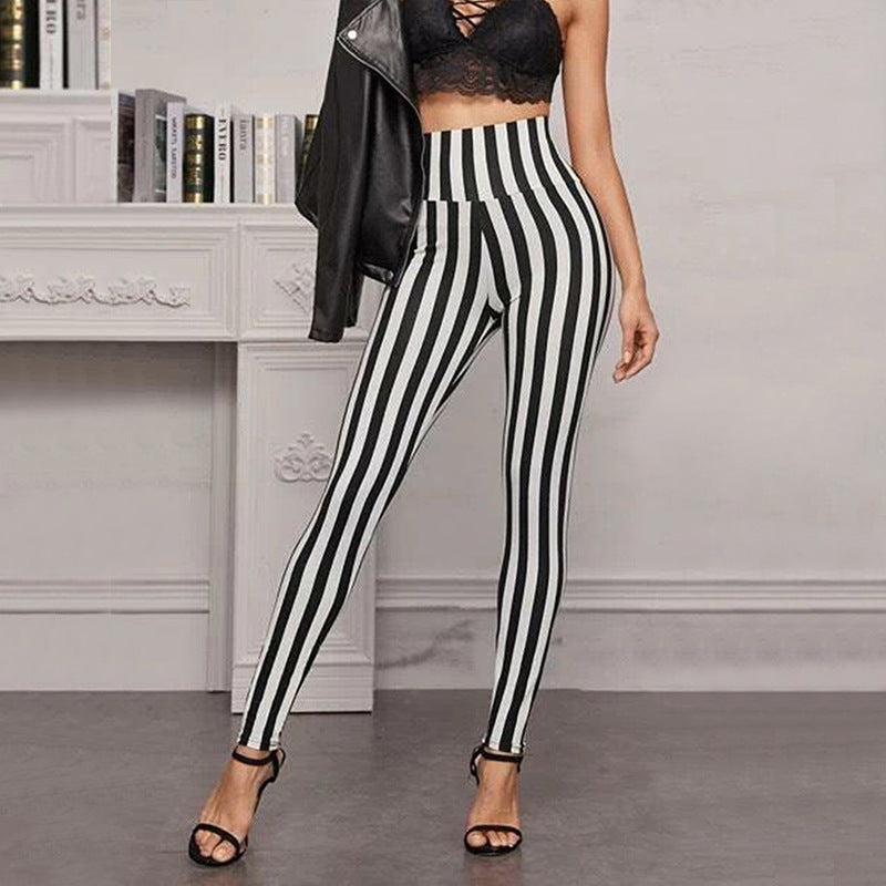 Damen Hochtaillierte Leggings mit grafischem Streifenmuster und figurformendem Schnitt