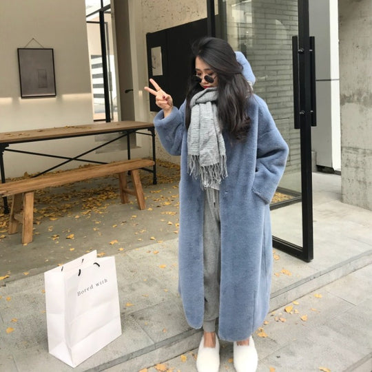 Damen Kuscheliger Oversized-Mantel mit hohem Kragen und Seitentaschen R&B