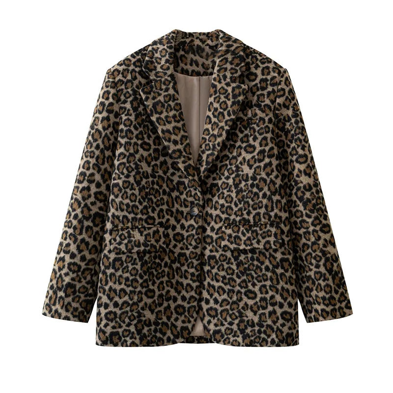 Damen Eleganter Leopardenmuster Blazer R&B