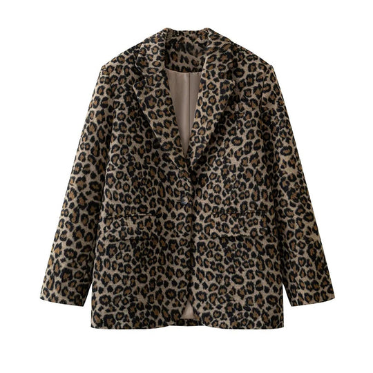 Damen Eleganter Leopardenmuster Blazer R&B