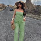 Damen eleganter Jumpsuit mit schulterfreiem Design und asymmetrischem Saum R&B