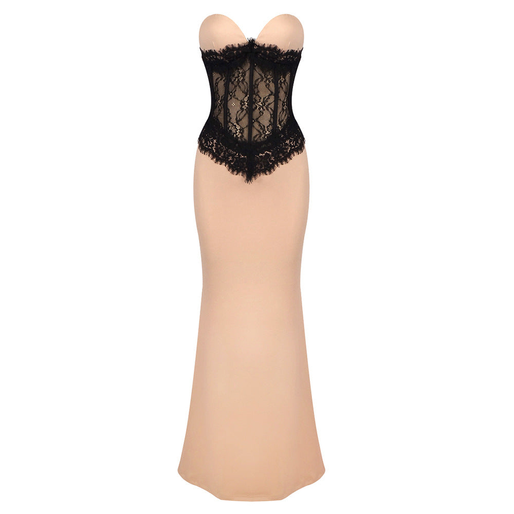 Damen Abendkleid mit elegantem Bustier und floralem Spitzenoberteil R&B