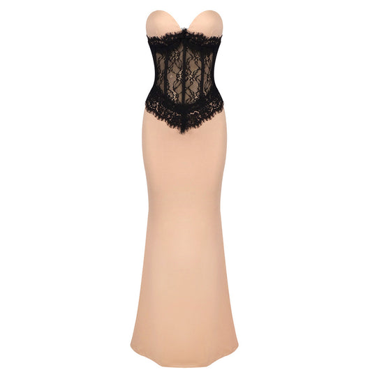 Damen Abendkleid mit elegantem Bustier und floralem Spitzenoberteil R&B