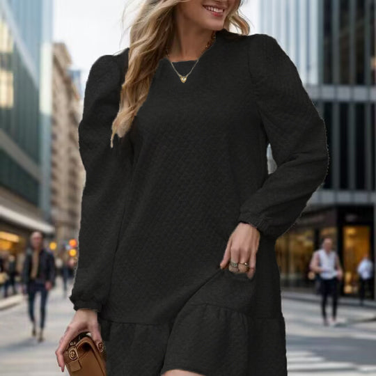 Damen lässiges Sweatkleid mit Puffärmeln und Volantdetails R&B