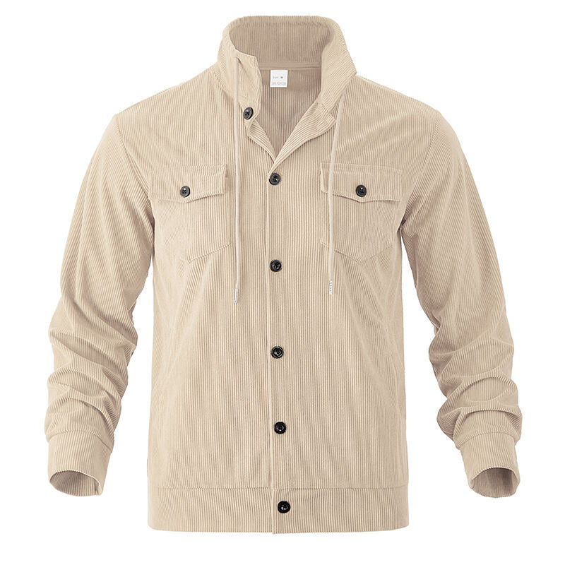 Herren nan funktionale Cord-Hemdjacke mit hohem Stehkragen, Kordelzug und aufgesetzten Pattentaschen R&B