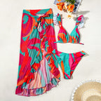 Damen Bikiniset mit Rüschendetails und farbenfrohem Wickelrock R&B