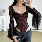 Damen Spitzen-Bodysuit mit voluminösen Ärmeln und eleganten Verzierungen R&B