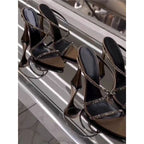 Damen elegante Absatzsandalen mit modischem Riemendesign und funkelnden Strassakzenten R&B