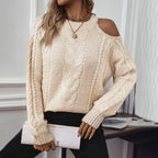Damen Grobstrickpullover mit eleganter Struktur und modischen Puffärmeln