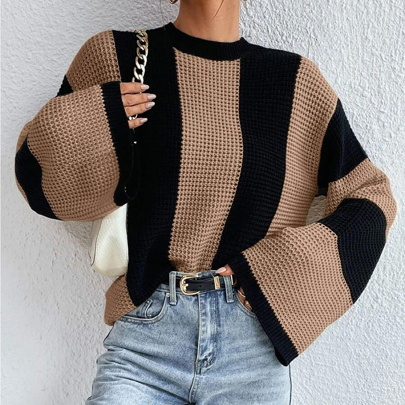 Damen Strickpullover mit strukturiertem Wabenmuster und weiten Ärmeln R&B