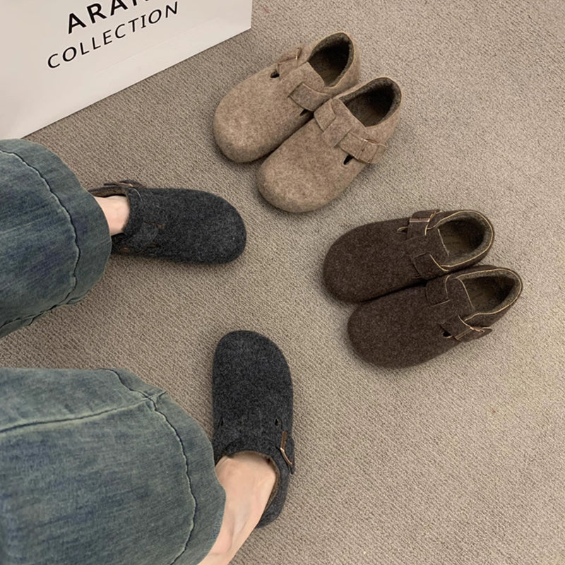 Damen Filz Clogs mit modischem Riemchen und bequemem Fußbett R&B