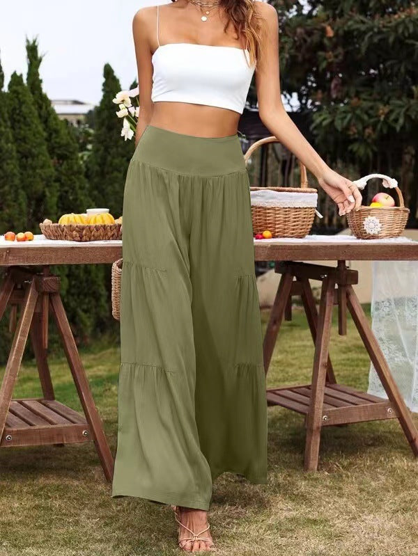 Damen Weite Sommerhose mit hohem Taillenbund und luftigen Falten R&B