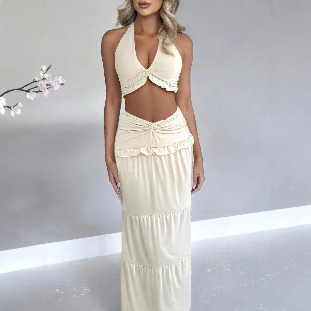 Damen Maxi-Rock mit croptop Design und Rüschendetails R&B