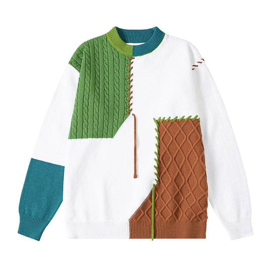 Damen kreativer Pullover mit strukturiertem Patchwork-Design und einzigartigen Details R&B