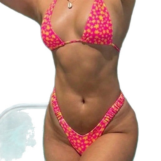 Damen Triangel-Bikini mit hohem Beinausschnitt und verspieltem Blumenmuster R&B
