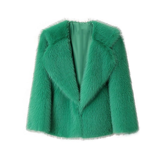 Damen eleganter Kunstpelz-Blazer mit stilvollem Kragen R&B
