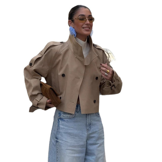Damen Cropped Trenchcoat mit modischem Schnitt R&B
