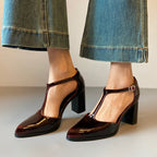 Damen elegante Plateau-Pumps mit modischem Riemchen und stilvollem Glanz R&B