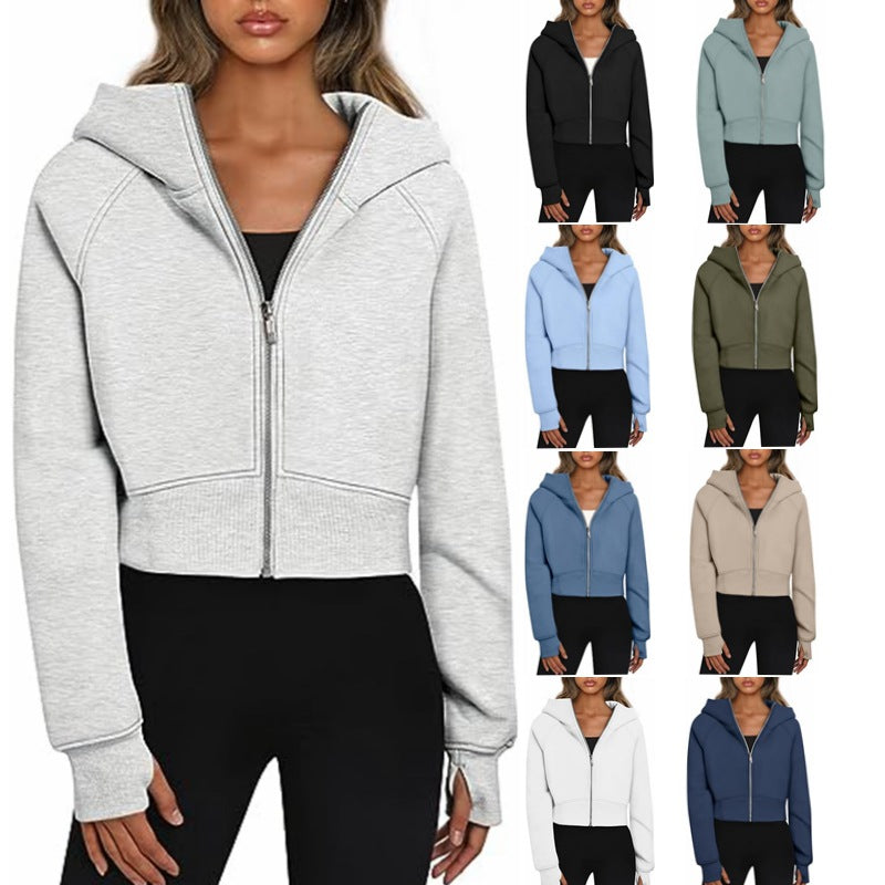 Damen Bequemer Kurzarm Kapuzenpullover mit Reißverschluss R&B