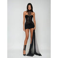 Damen Sexy Bodycon Kleid mit transparenten Details und Schnürung R&B