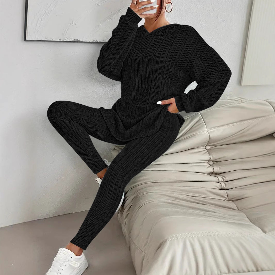 Damen Leggings-Set mit strukturiertem Langarmoberteil und bequemer Passform R&B