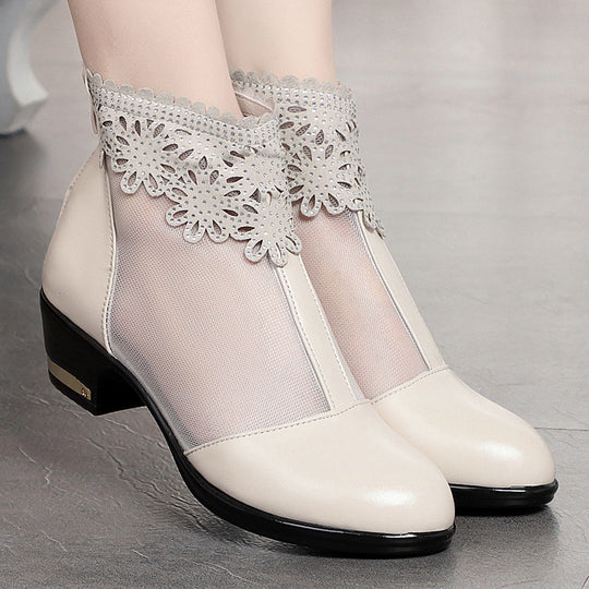 Damen Stiefeletten mit transparentem Mesh-Einsatz und funkelndem Schmuckdetail R&B