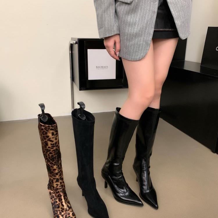 Damen elegante Overknee-Stiefel aus hochwertigem mit spitzem Absatz R&B