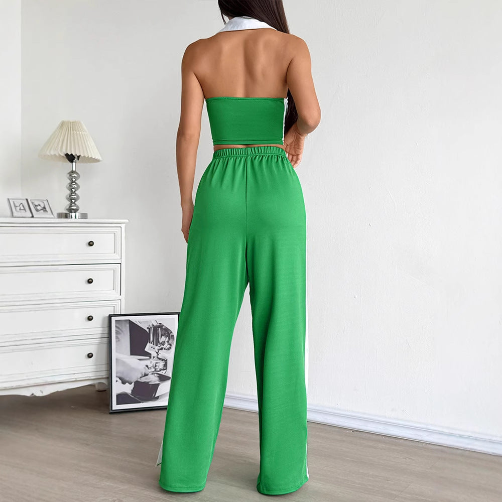 Damen Zweiteiliges Set mit cropped Oberteil und weit geschnittener Hose R&B