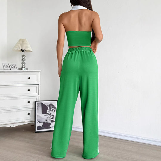 Damen Zweiteiliges Set mit cropped Oberteil und weit geschnittener Hose R&B