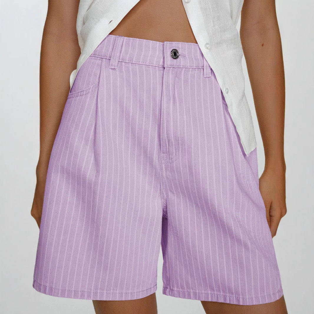 Damen Hoch taillierte Stoff-Shorts im modischen Streifen-Design R&B
