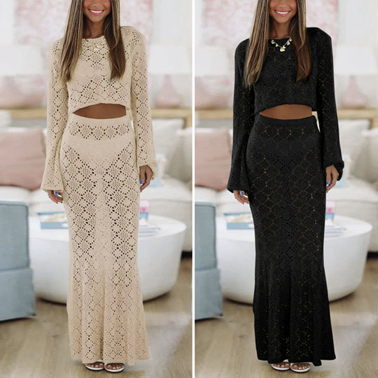 Damen Elegantes Maxikleid mit raffinierter Spitzenstruktur R&B